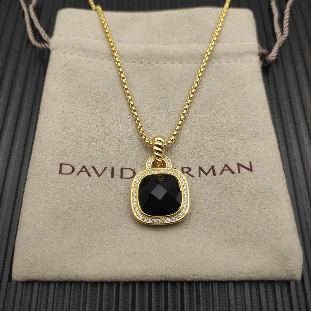 David Yurman Gold and Black Diamond Center Stone Square Diamond Necklace